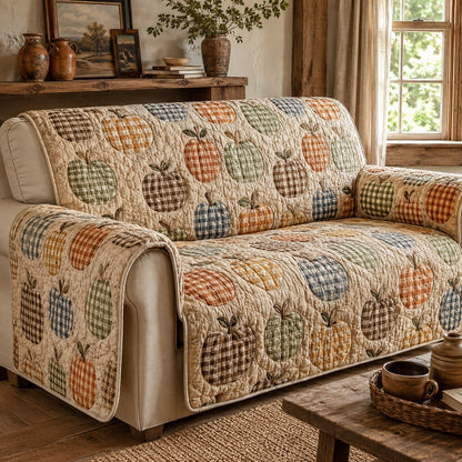 Gingham Pumpkins Quilted Sofa Cover NCU0VL3787