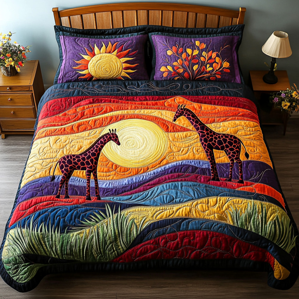 Giraffe Journey 3-Piece Quilted Bedding Set NCU0DK7359