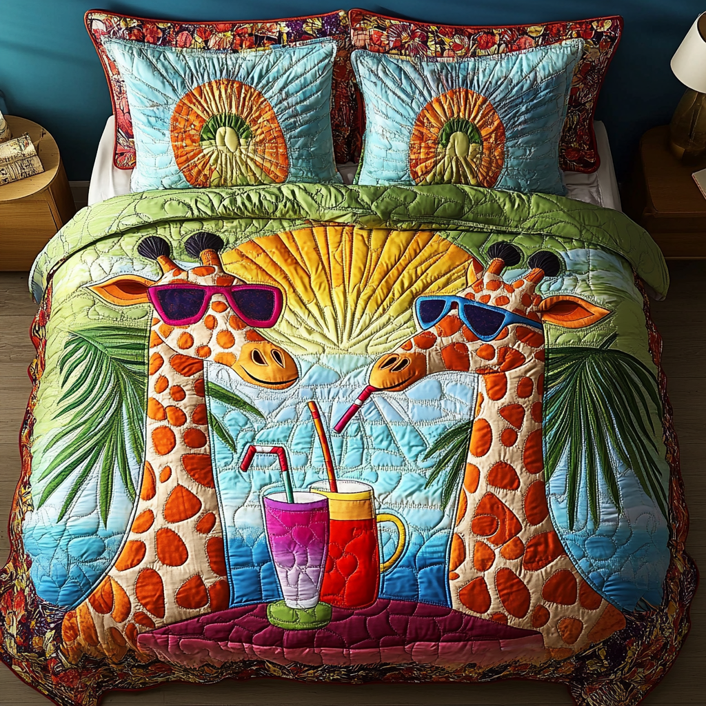 Giraffe Serenade 3-Piece Quilted Bedding Set NCU0DK7358