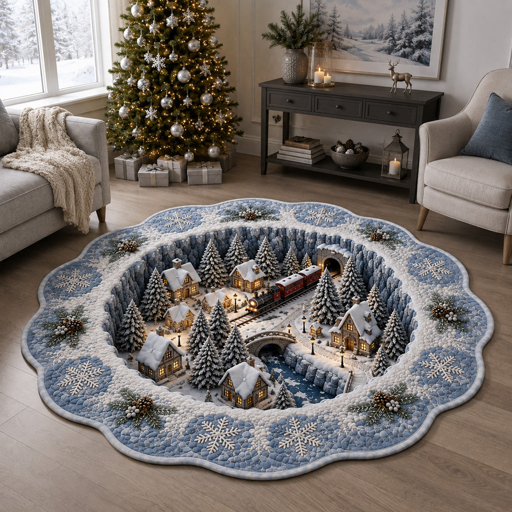 Glacier Train Village Custom Shape Area Rug NCU0HH2152