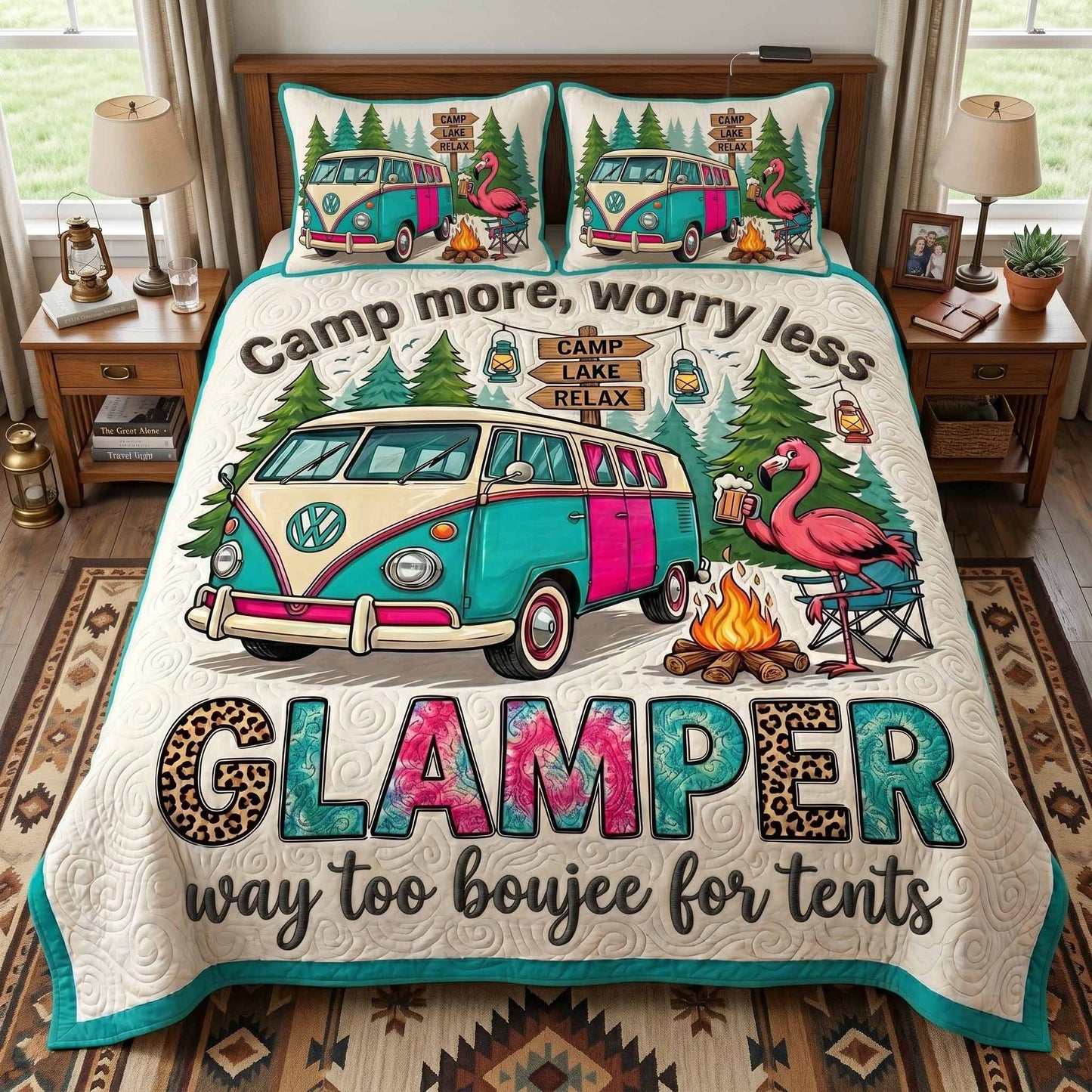 Glamper Bus 3-Piece Quilted Bedding Set NCU0XD2799
