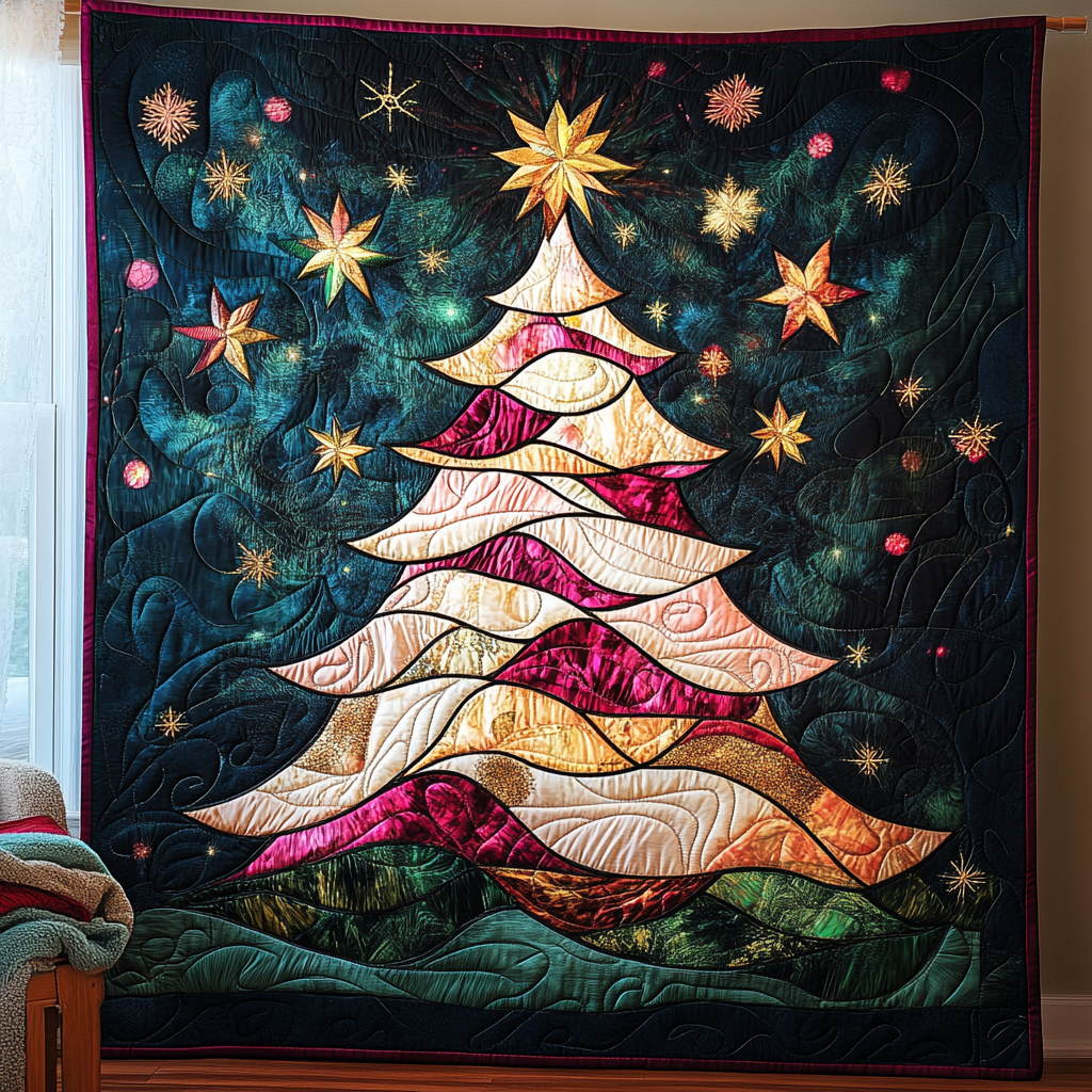 Gleaming Christmas Tree Quilted Blanket NCU0TL2165