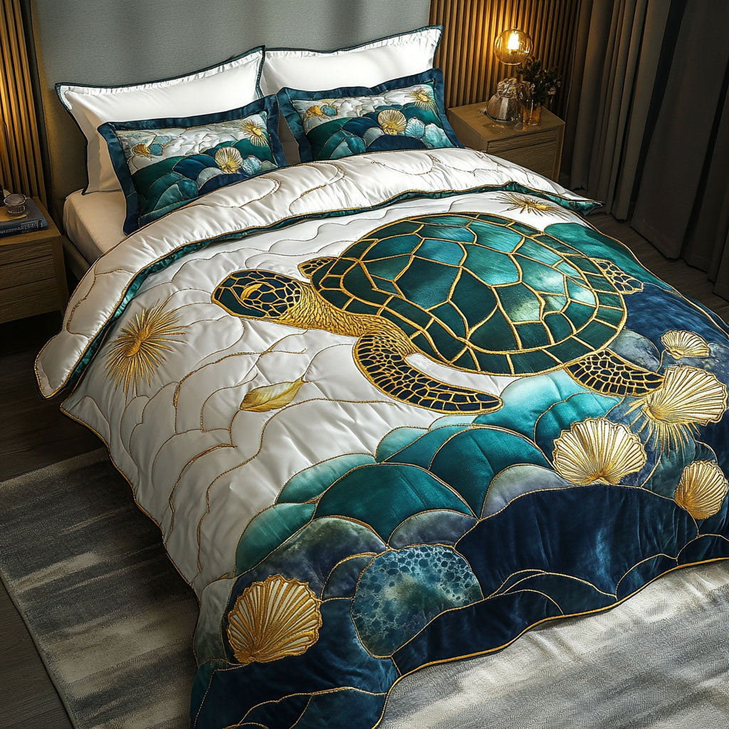 Gliding Through Waves 3-Piece Quilted Bedding Set NCU0PT5131