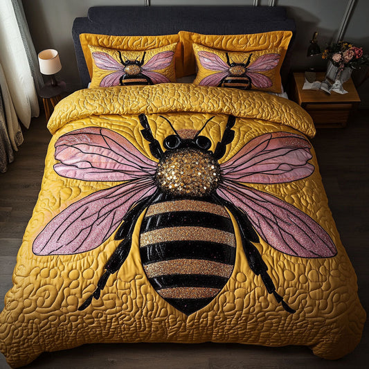 Glitter Bee Charm 3-Piece Quilted Bedding Set NCU0NT5027