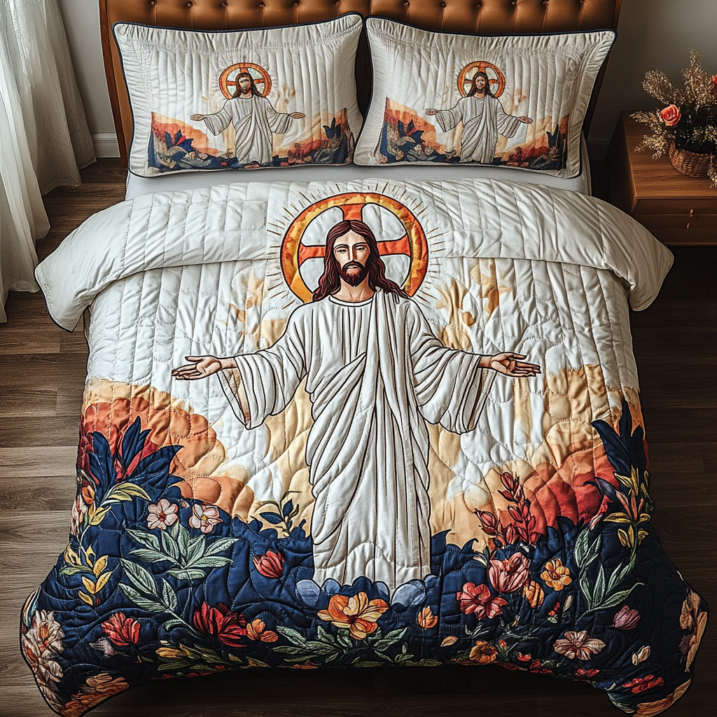 Glory Bloom 3-Piece Quilted Bedding Set NCU0VH4994
