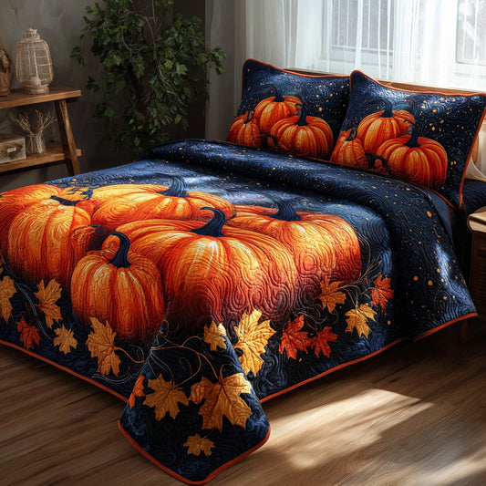 Glowing Pumpkins 3-Piece Quilted Bedding Set NCU0VL3718