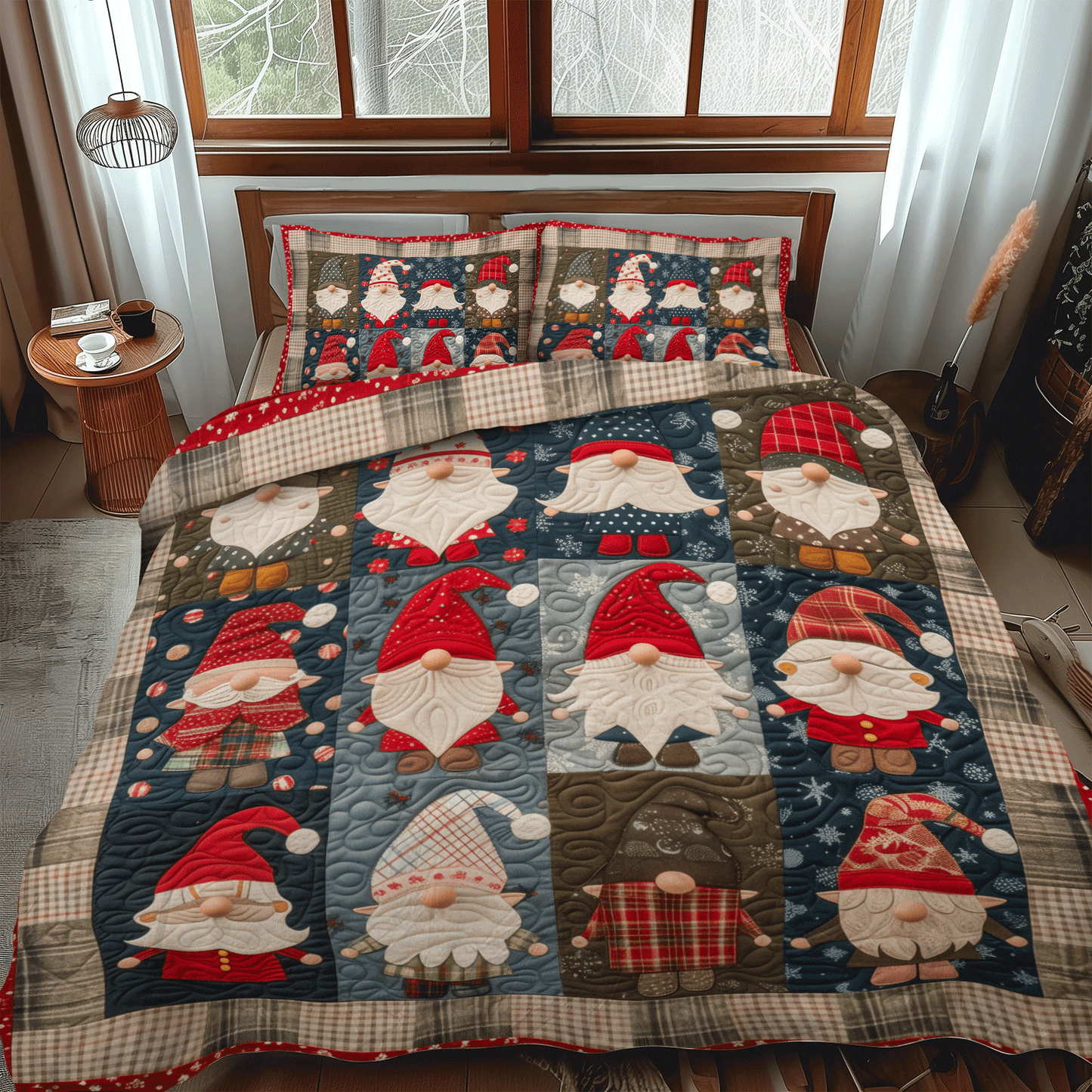 Gnome Family 3-Piece Quilted Bedding Set NCU0TH1056