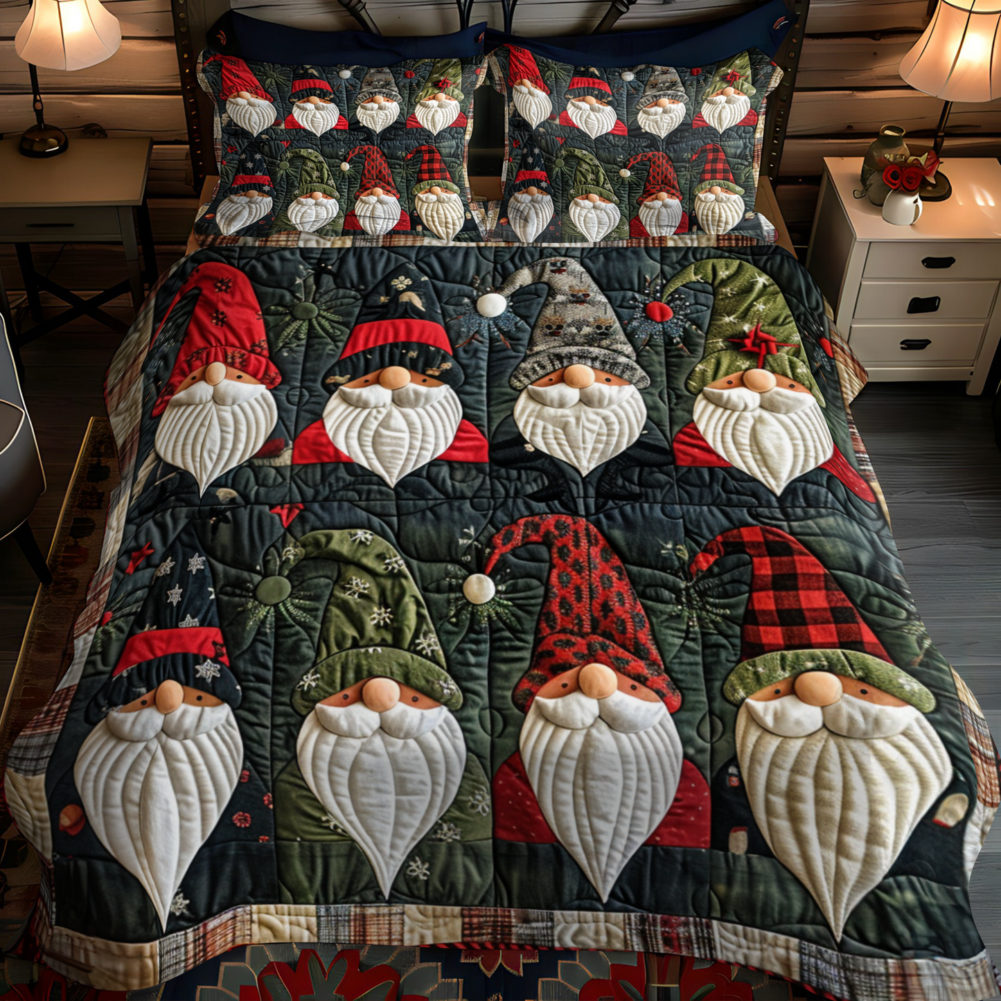 Gnome Gathering 3-Piece Quilted Bedding Set NCU0NT029