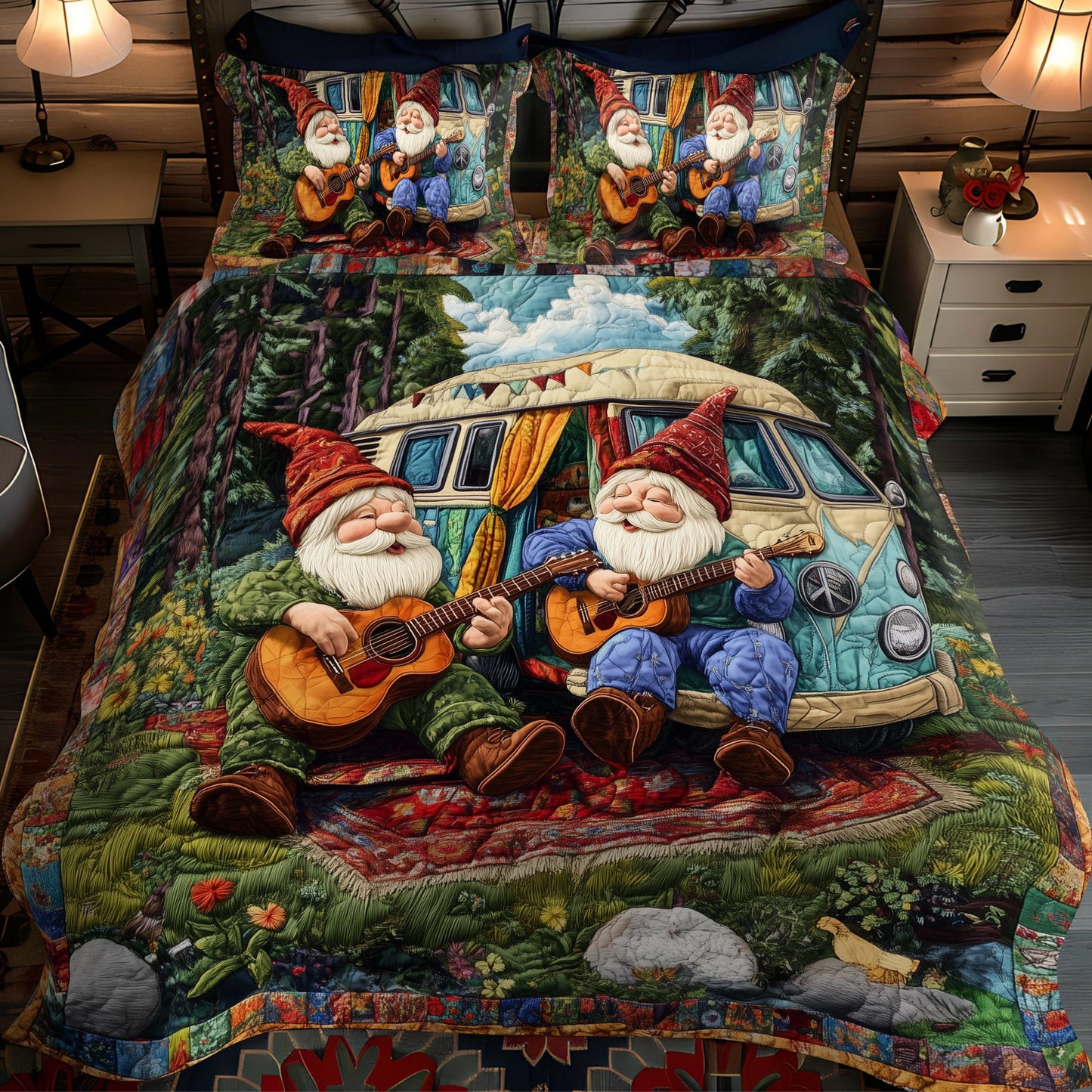 Gnome Acoustic Escape 3-Piece Quilted Bedding Set NCU0PT2659