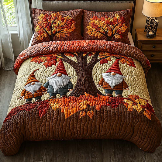 Gnome Autumn Gathering 3-Piece Quilted Bedding Set NCU0DV7186
