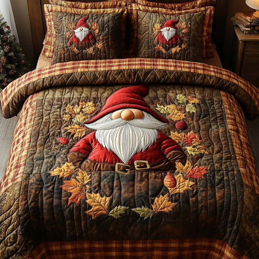 Gnome Autumn Leaves 3-Piece Quilted Bedding Set NCU0DV7192