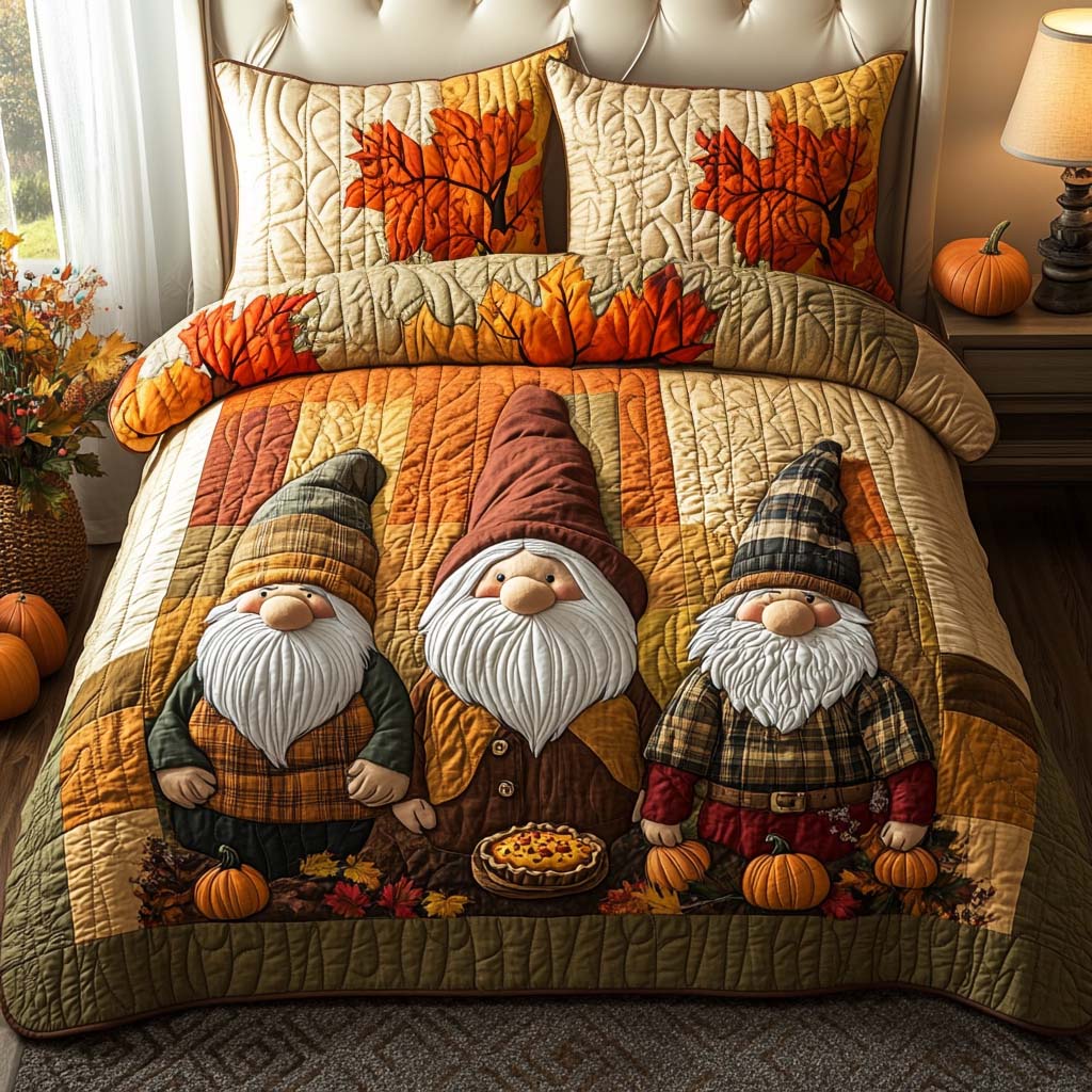 Gnome Autumn Parade 3-Piece Quilted Bedding Set NCU0DV7188