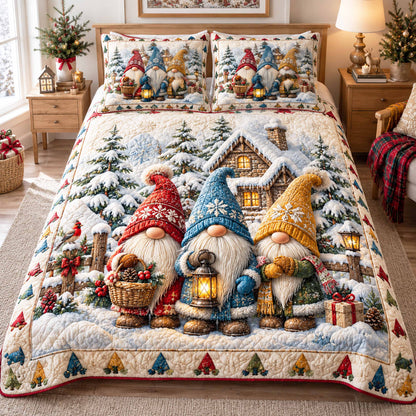 Gnome Christmas 3-Piece Quilted Bedding Set NCU0TD3217