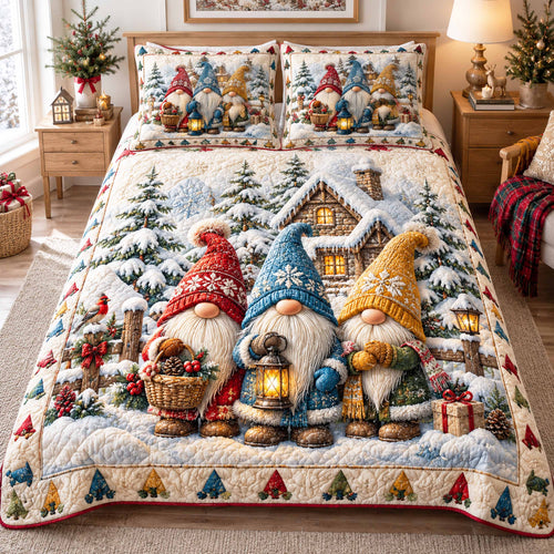 Gnome Christmas 3-Piece Quilted Bedding Set NCU0TD3217