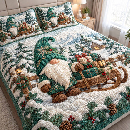 Gnome Christmas Cheer 3-Piece Quilted Bedding Set NCU0TD3220