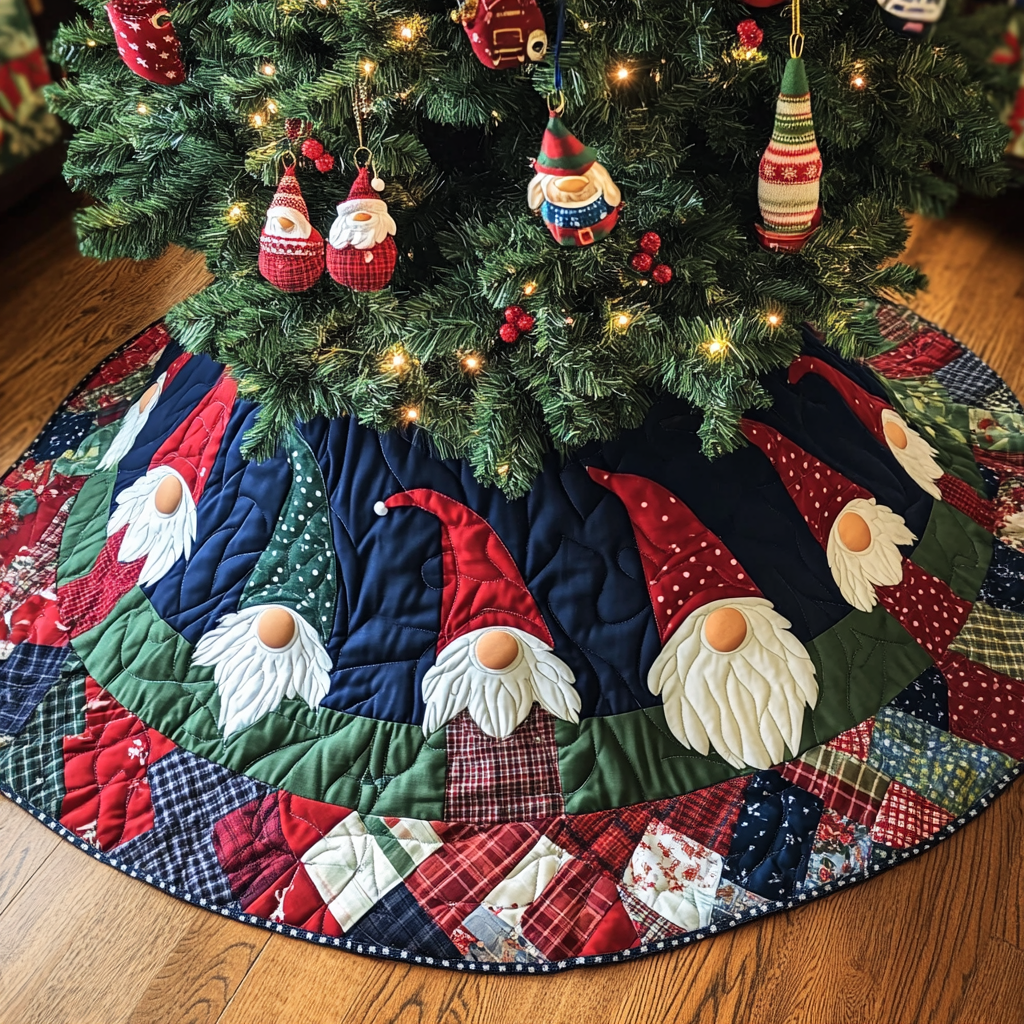 Gnome Christmas Greetings Christmas Quilted Tree Skirt NCU0DV1525 Vantique