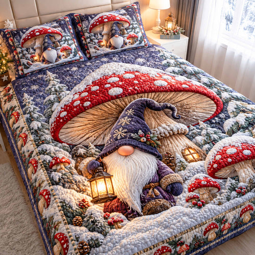 Gnome Christmas Joy 3-Piece Quilted Bedding Set NCU0TD3223
