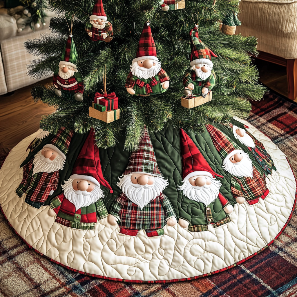 Gnome Christmas Spirit Christmas Quilted Tree Skirt NCU0DV1521
