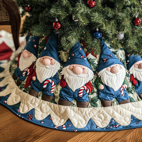 Gnome Christmas Spirit Quilted Christmas Tree Skirt NCU0PT1840