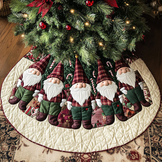 Gnome Forest Celebration Quilted Christmas Tree Skirt NCU0PT1842