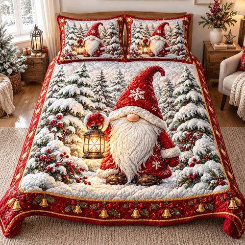 Gnome Holiday 3-Piece Quilted Bedding Set NCU0TD3221