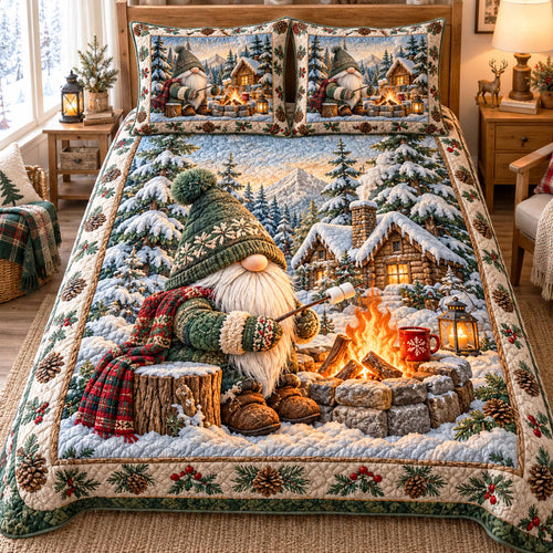 Gnome Holiday Cheer 3-Piece Quilted Bedding Set NCU0TD3222