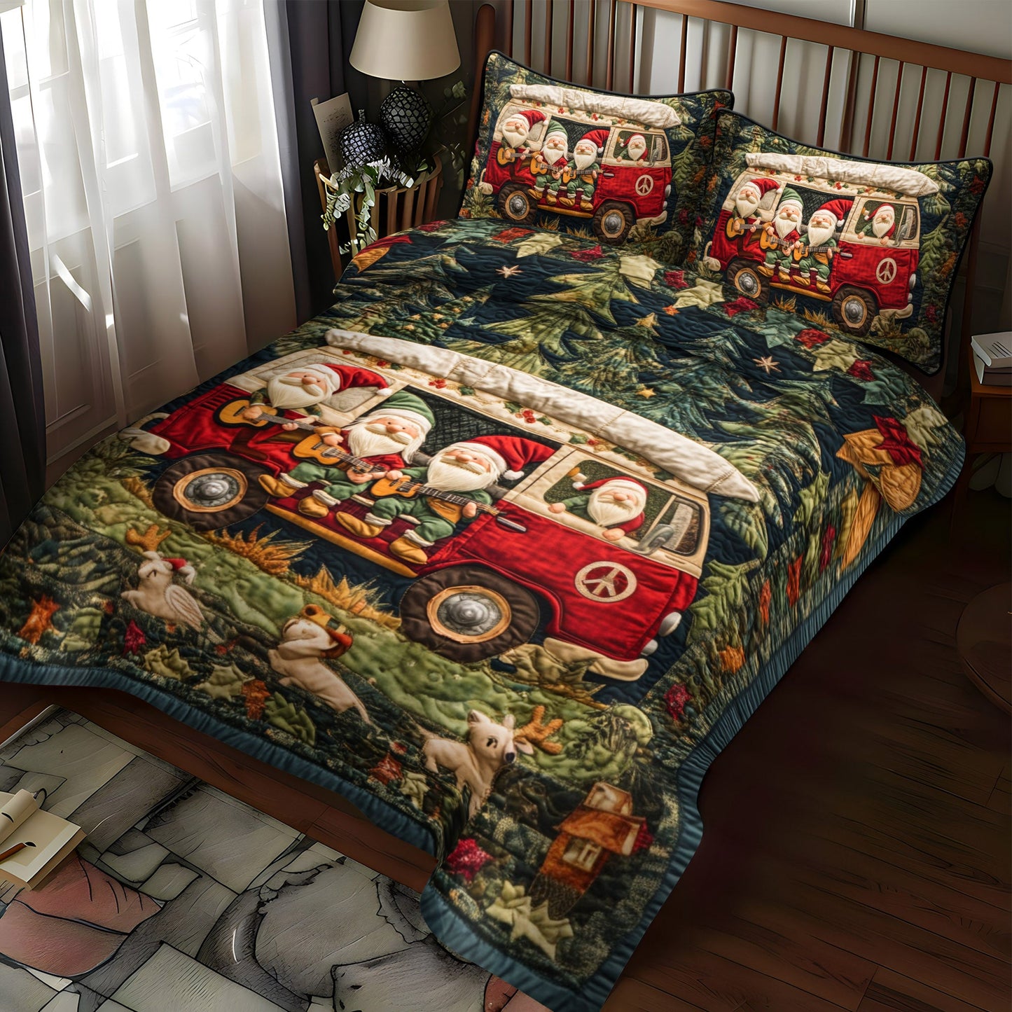 Gnome Jam Session 3-Piece Quilted Bedding Set NCU0PT2660