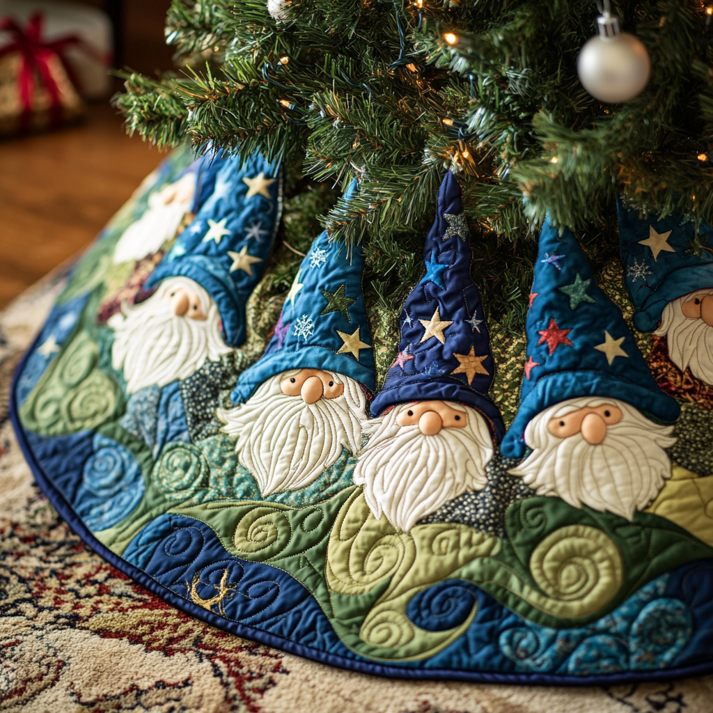 Gnome Joy Quilted Christmas Tree Skirt NCU0VH423