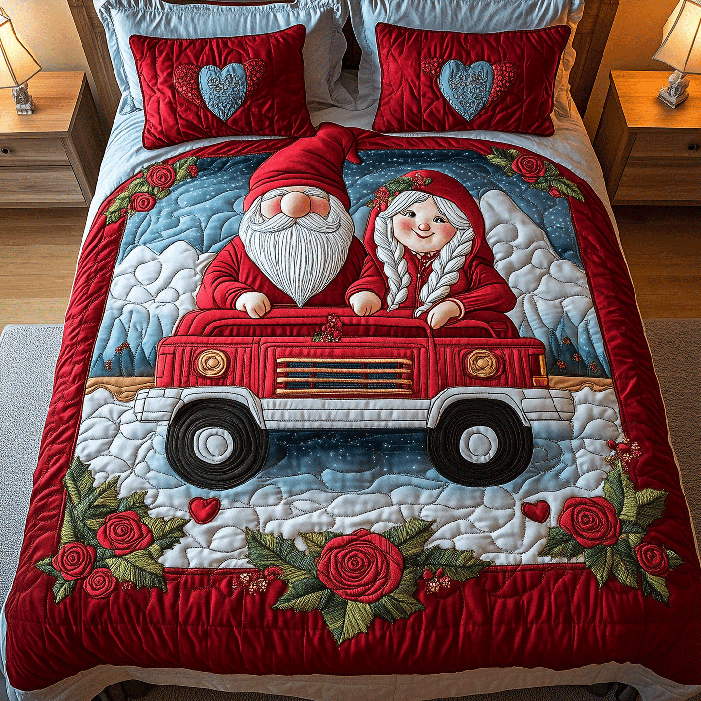 Gnome Love Highway 3-Piece Quilted Bedding Set NCU0TH2555