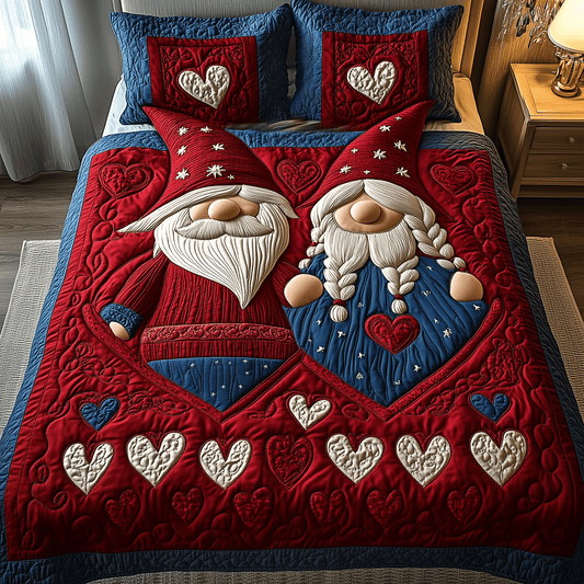 Gnome Love Nest 3-Piece Quilted Bedding Set NCU0TH2472