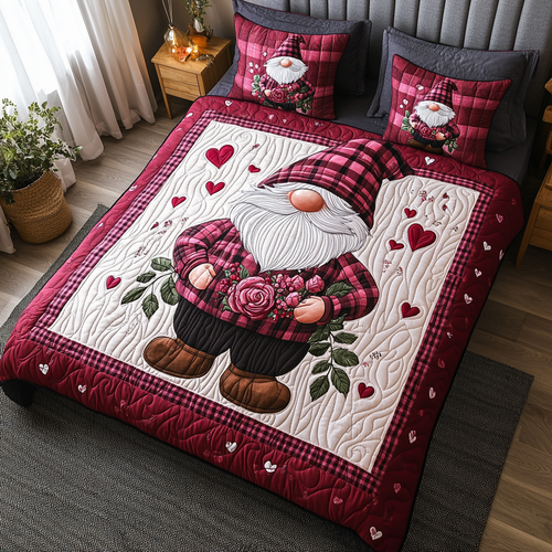 Gnome Love 3-Piece Quilted Bedding Set NCU0DV2353