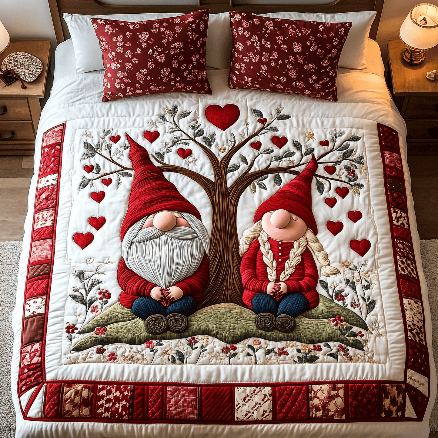 Gnome Love Serenade 3-Piece Quilted Bedding Set NCU0TH2487