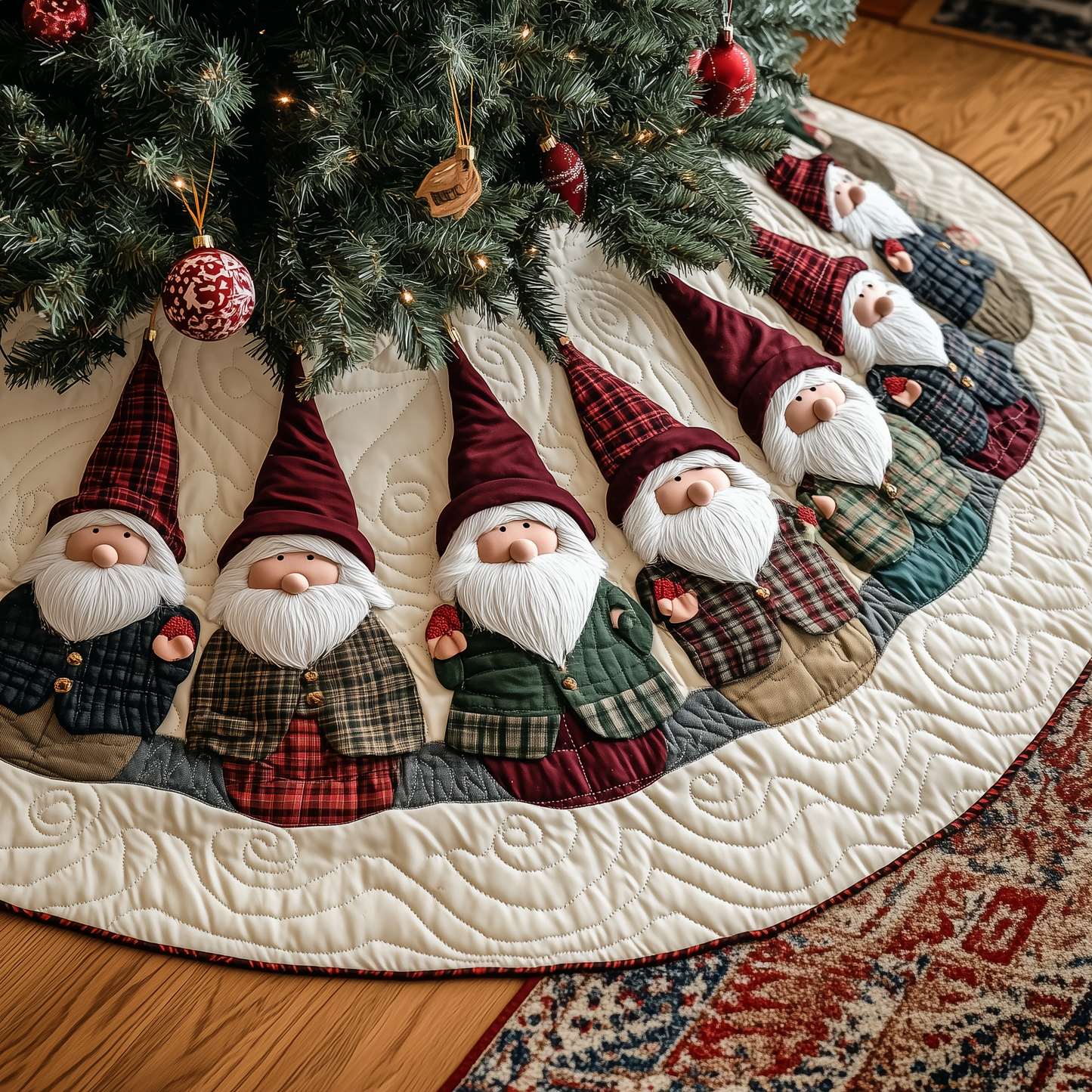 Gnome Parade Quilted Christmas Tree Skirt NCU0VH426