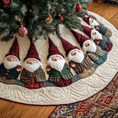 Gnome Parade Quilted Christmas Tree Skirt NCU0VH426