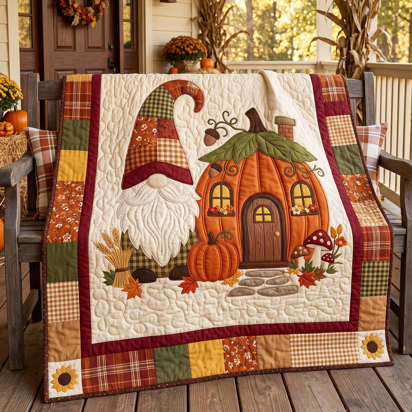 Gnome Pumpkin Home Quilted Blanket NCU0XD2896