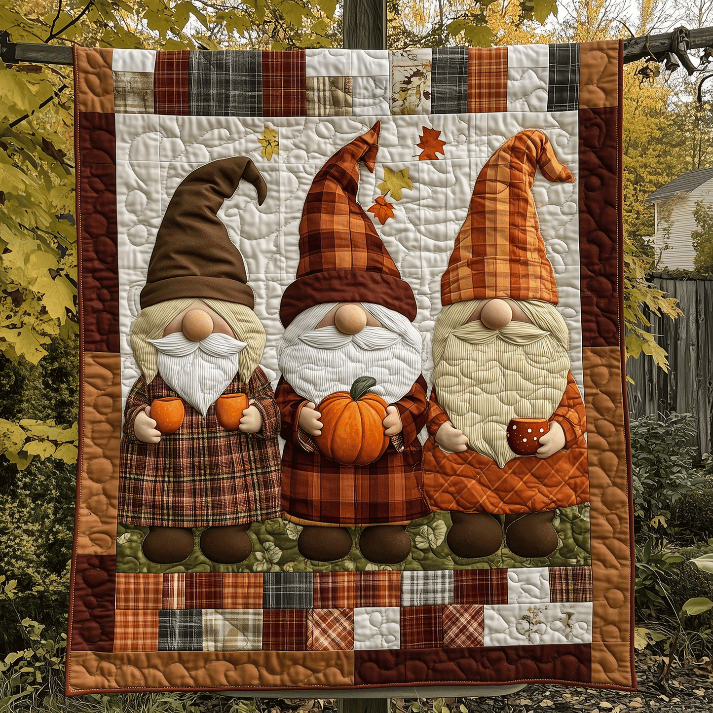 Gnome Pumpkin Parade Quilted Blanket NCU0TH1827