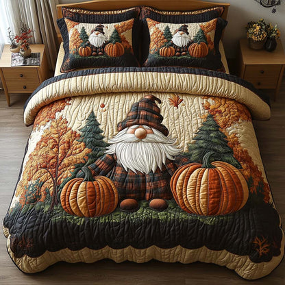 Gnome Pumpkin Patch 3-Piece Quilted Bedding Set NCU0DV7183