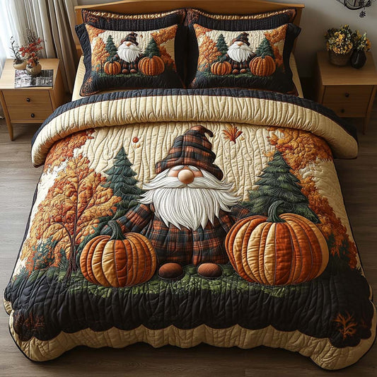 Gnome Pumpkin Patch 3-Piece Quilted Bedding Set NCU0DV7183