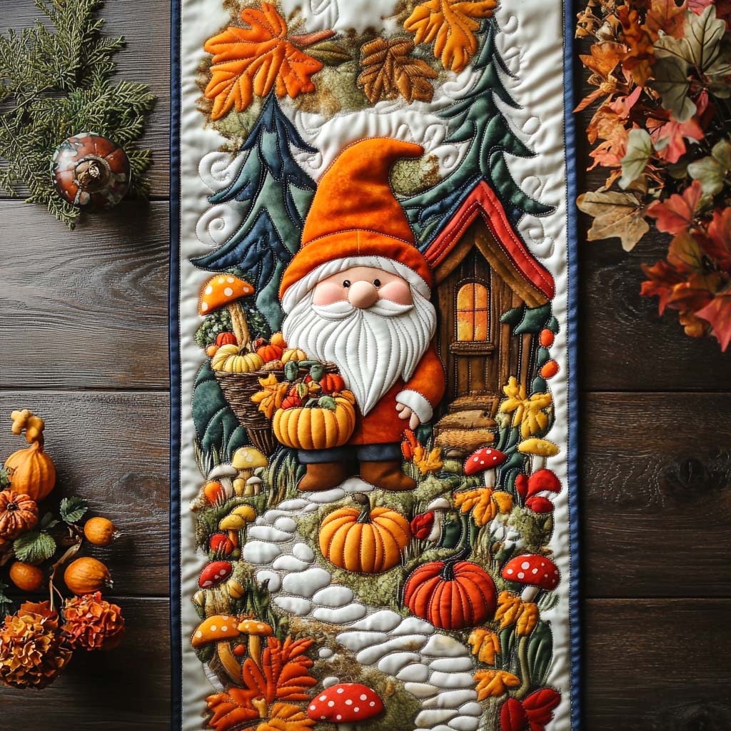 Gnome Pumpkin Patch Quilted Table Runner NCU0NT9131