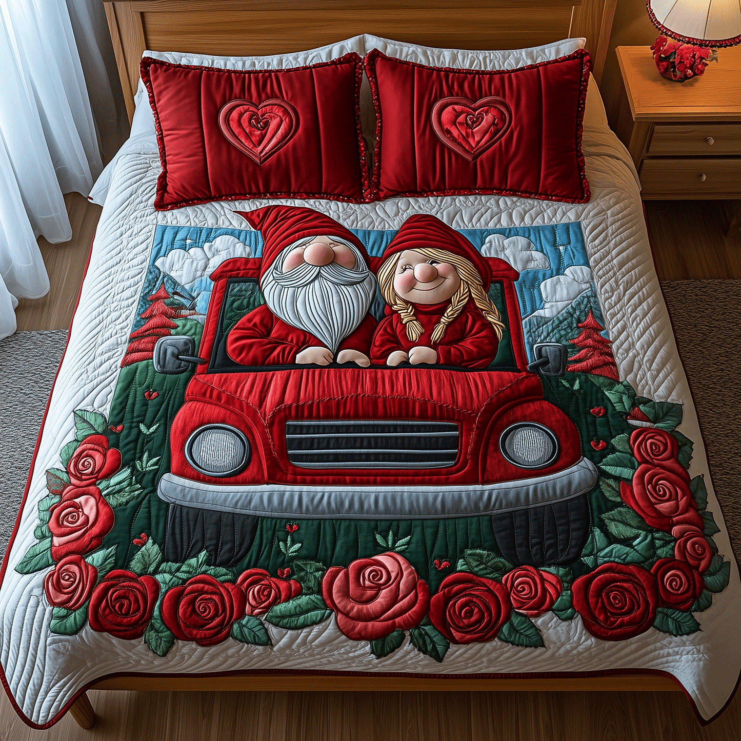 Gnome Roadside Romance 3-Piece Quilted Bedding Set NCU0TH2556