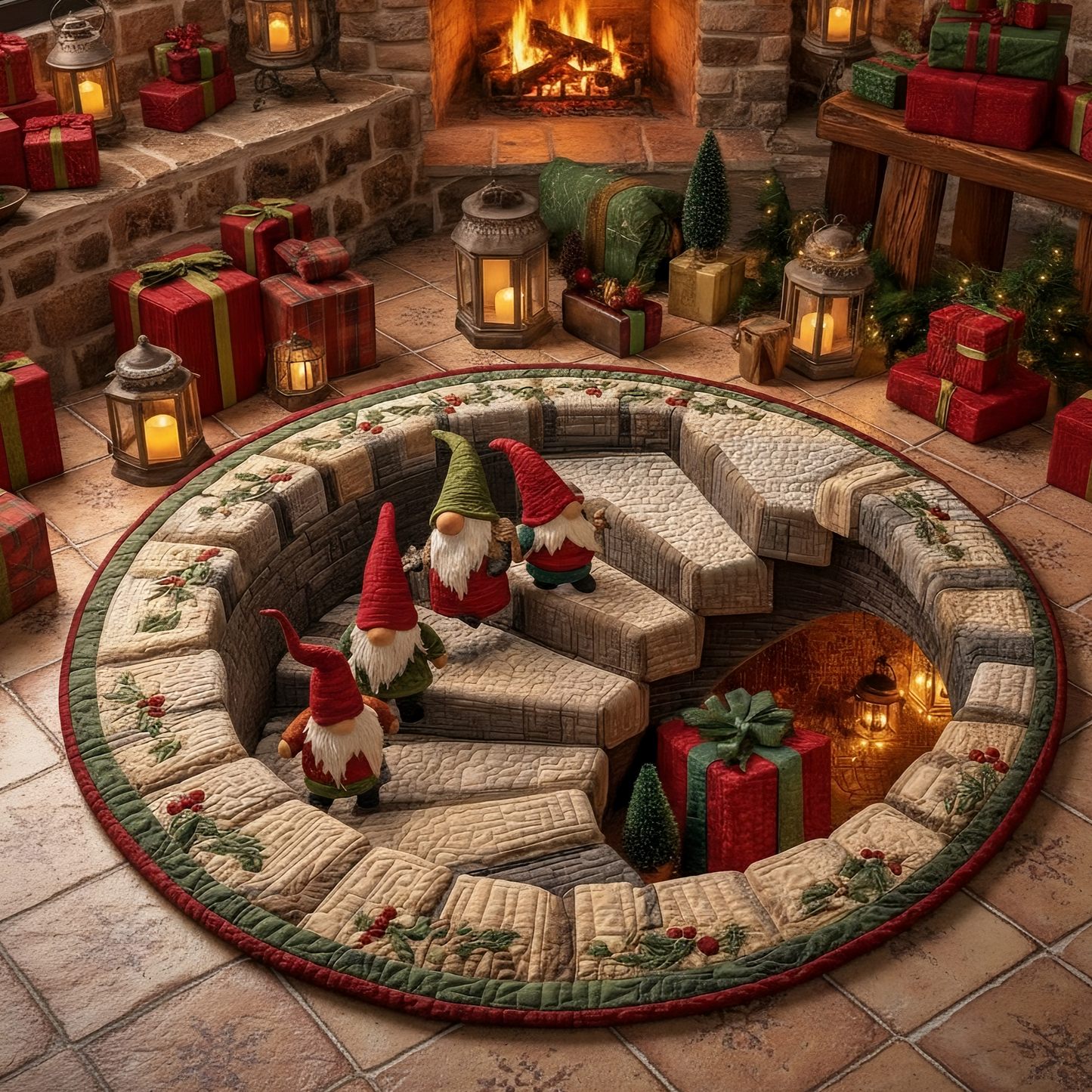 Gnome Stairs Quilted Round Mat NCU0XD1118