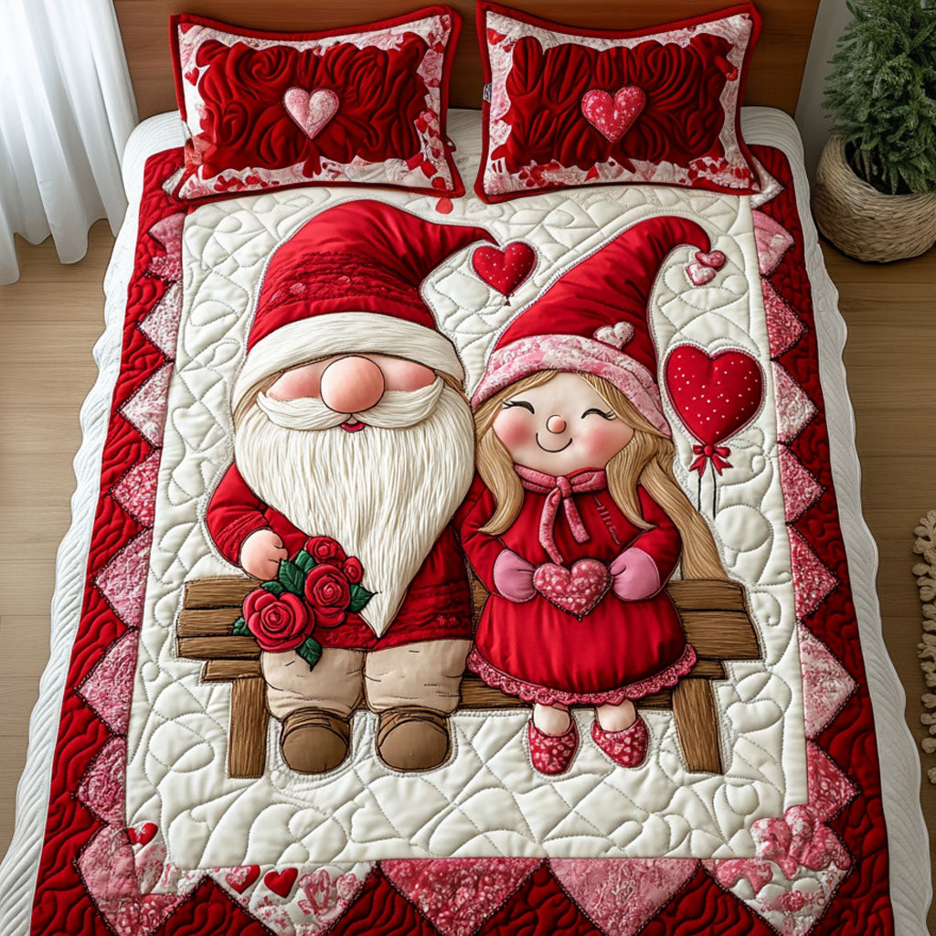 Gnome Valentine Bliss 3-Piece Quilted Bedding Set NCU0NT2610