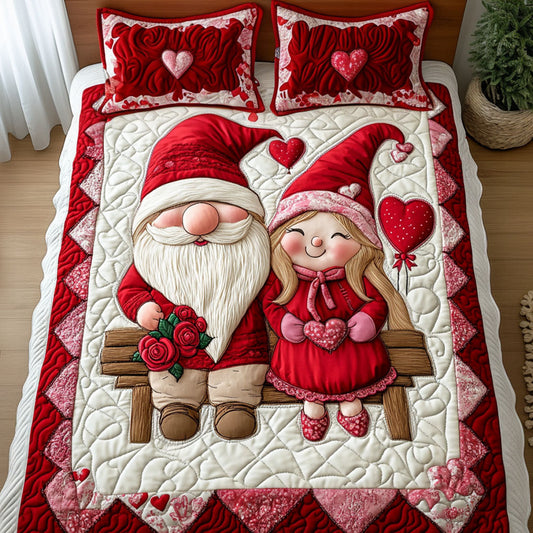 Gnome Valentine Bliss 3-Piece Quilted Bedding Set NCU0NT2610