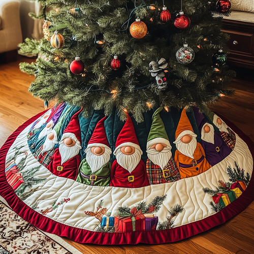 Gnome Village Quilted Christmas Tree Skirt NCU0VH444
