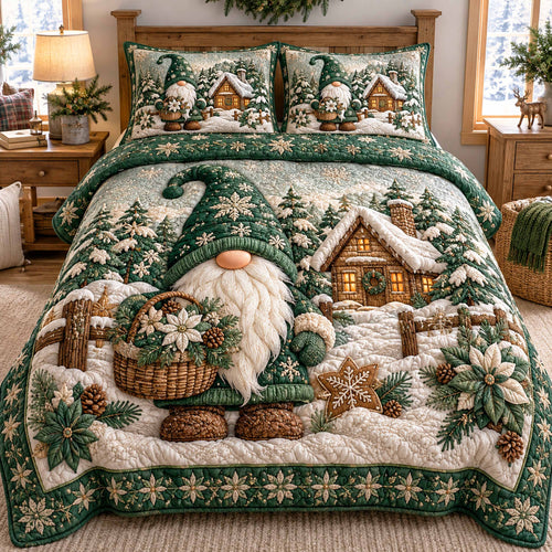 Gnome Wonderland 3-Piece Quilted Bedding Set NCU0TD3218