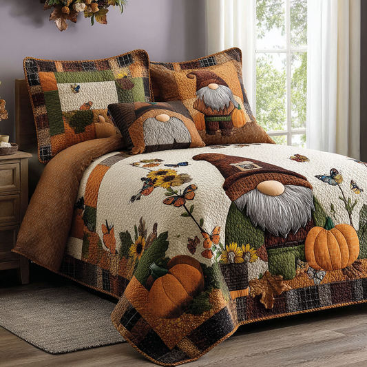 Gnome in the Patch 3-Piece Quilted Bedding Set NCU0PT8551