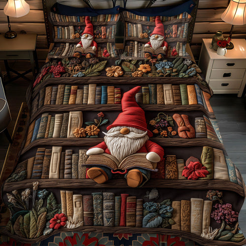 Gnome in the Stacks 3-Piece Quilted Bedding Set NCU0PT3180