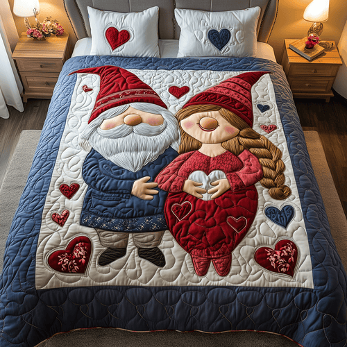 Gnome of Love 3-Piece Quilted Bedding Set NCU0TH2465
