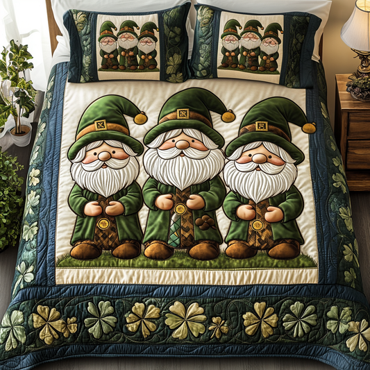 Gnomes in Cloverland 3-Piece Quilted Bedding Set NCU0TL2232