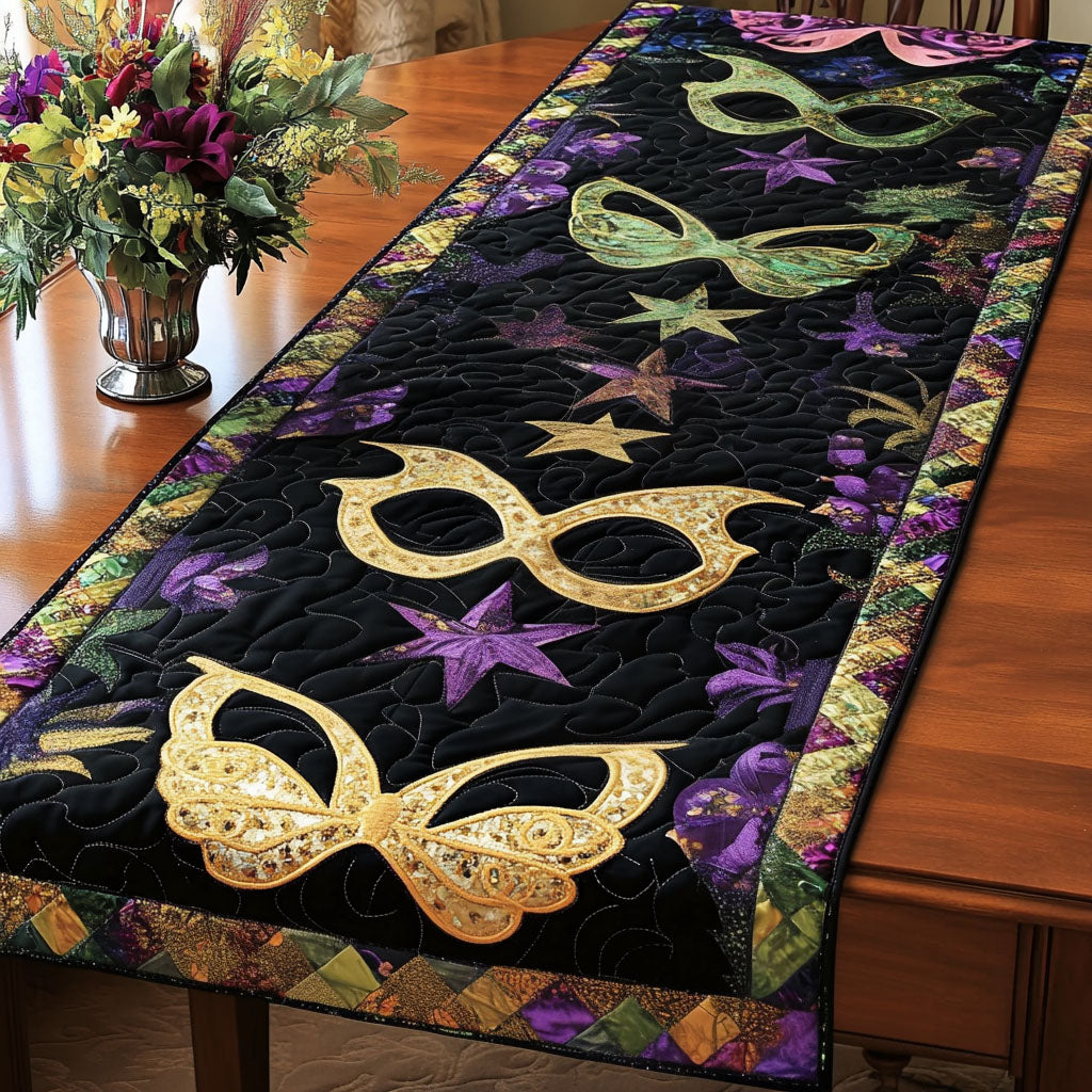 Gold Stars Masks Quilted Table Runner NCU0NT3550